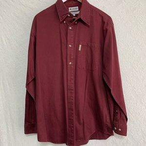 Columbia Men’s Maroon Cotton Long Sleeve Button-Up
